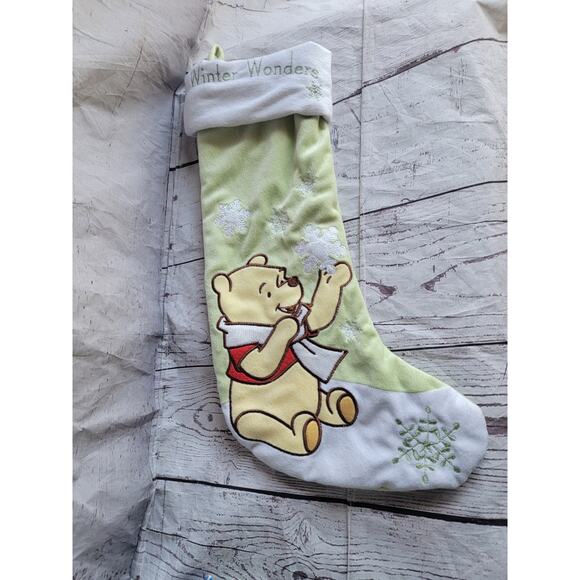 Winnie the Pooh Christmas Stocking Winter Wonders 18in Pastel Green Snowflakes - Picture 1 of 8